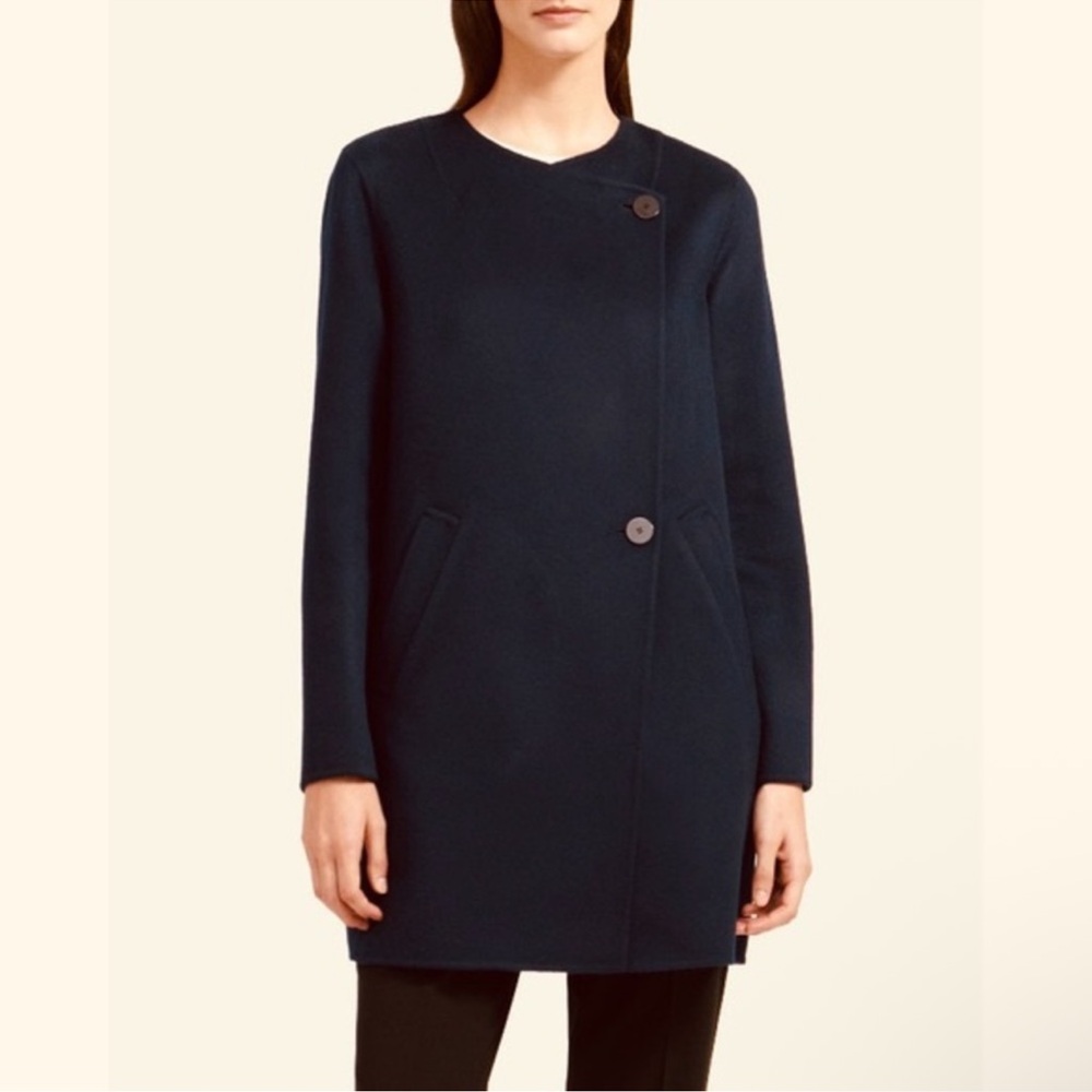 Theory Nyma Wool Coat Black Minimalist Asymmetrical Button Coat Small